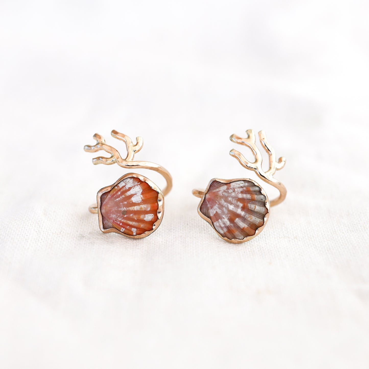 Gold Size 6 Sunrise Shell Coral Branch Ring