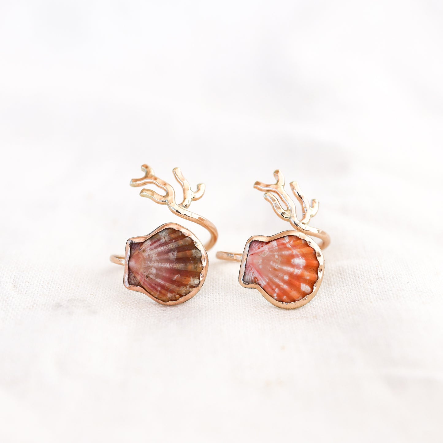 Gold Size 8 Sunrise Shell Coral Branch Ring