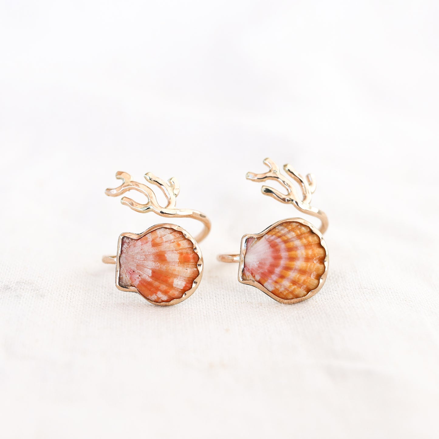Gold Size 9 Sunrise Shell Coral Branch Ring