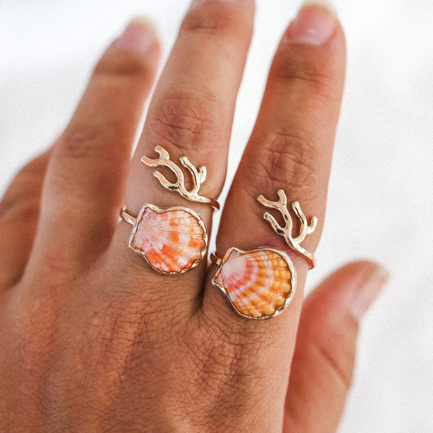 Gold Size 9 Sunrise Shell Coral Branch Ring