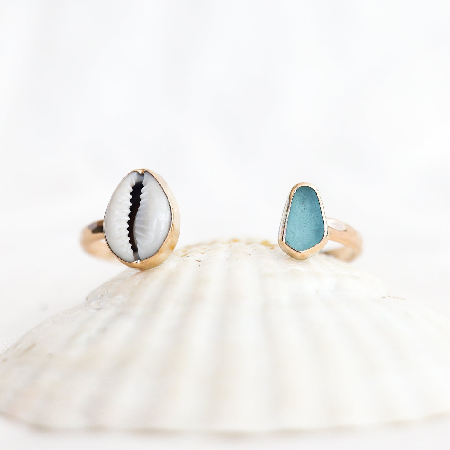Gold Cowrie and Sea Glass Cuff
