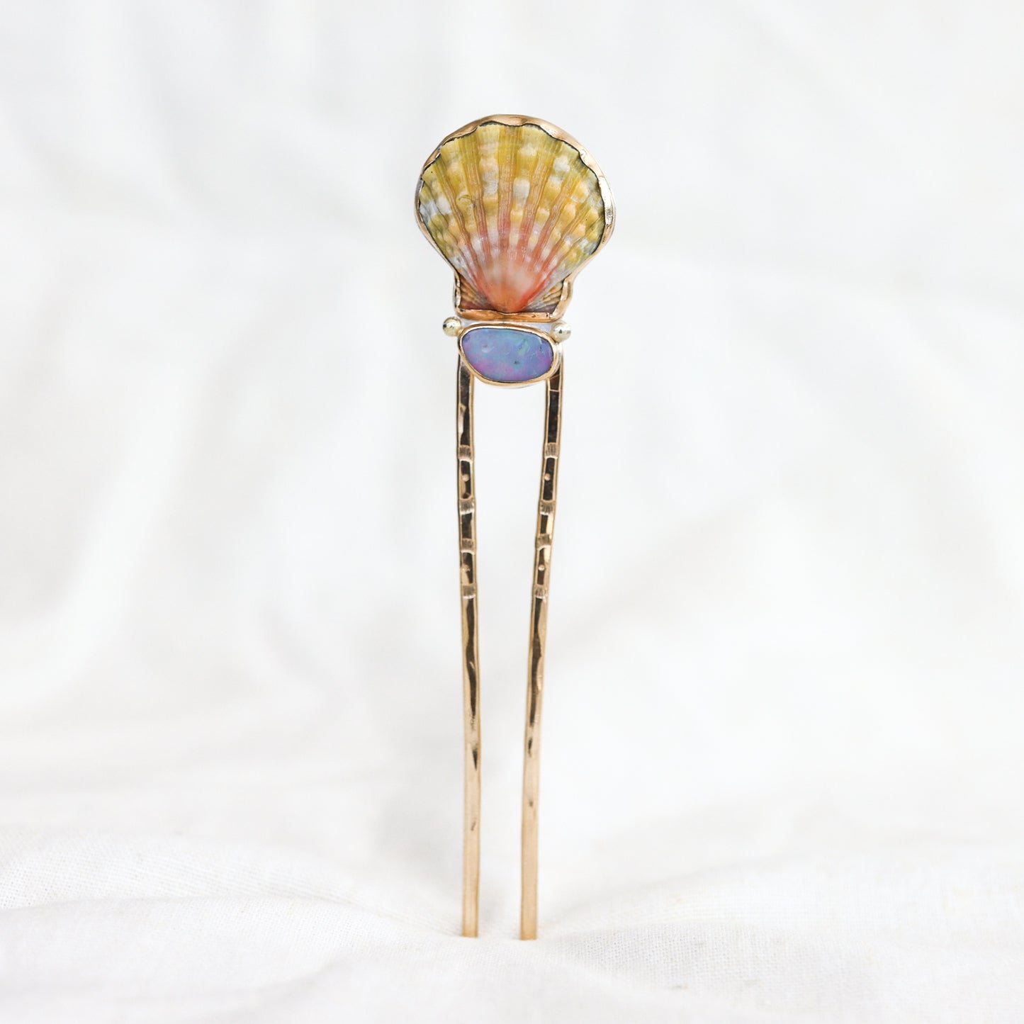 Gold Sunrise Shell and Opal Hairpin