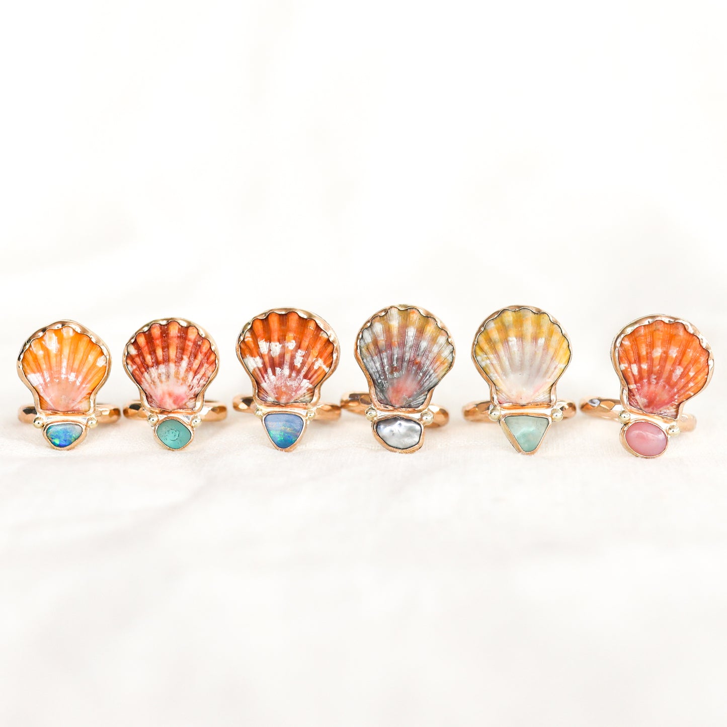 Gold Sunrise Shell and Precious Stone Rings