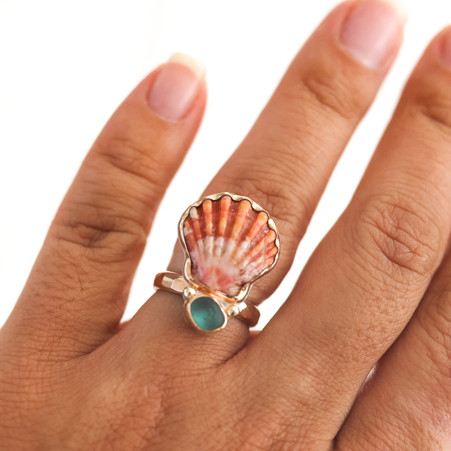 Gold Sunrise Shell and Precious Stone Rings