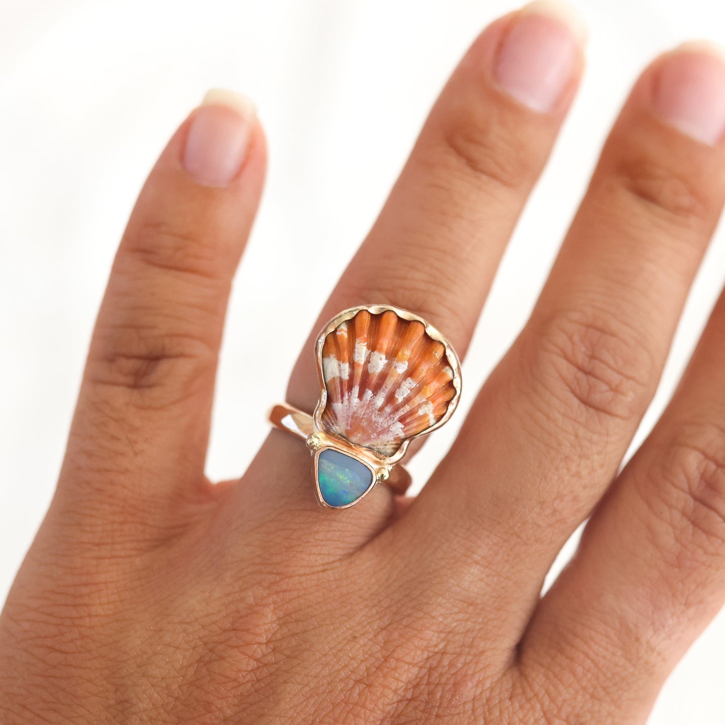 Gold Sunrise Shell and Precious Stone Rings