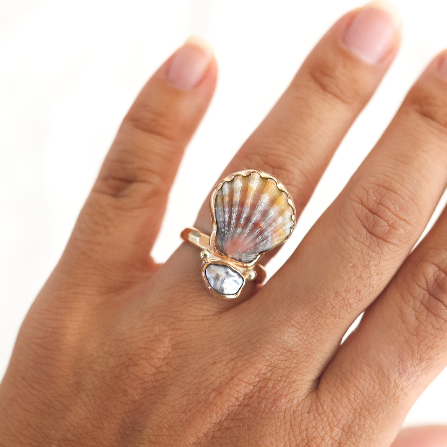 Gold Sunrise Shell and Precious Stone Rings