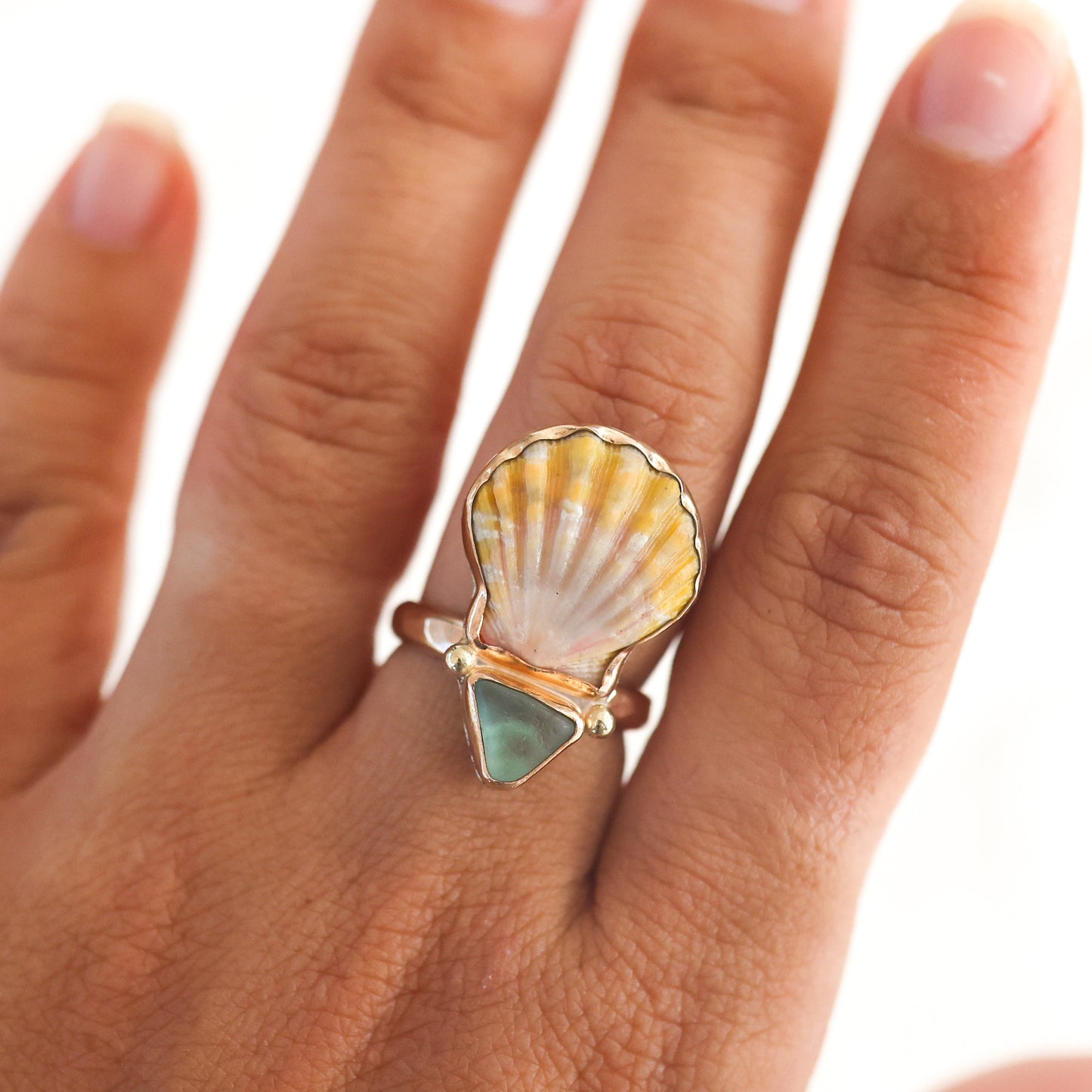Gold Sunrise Shell and Precious Stone Rings