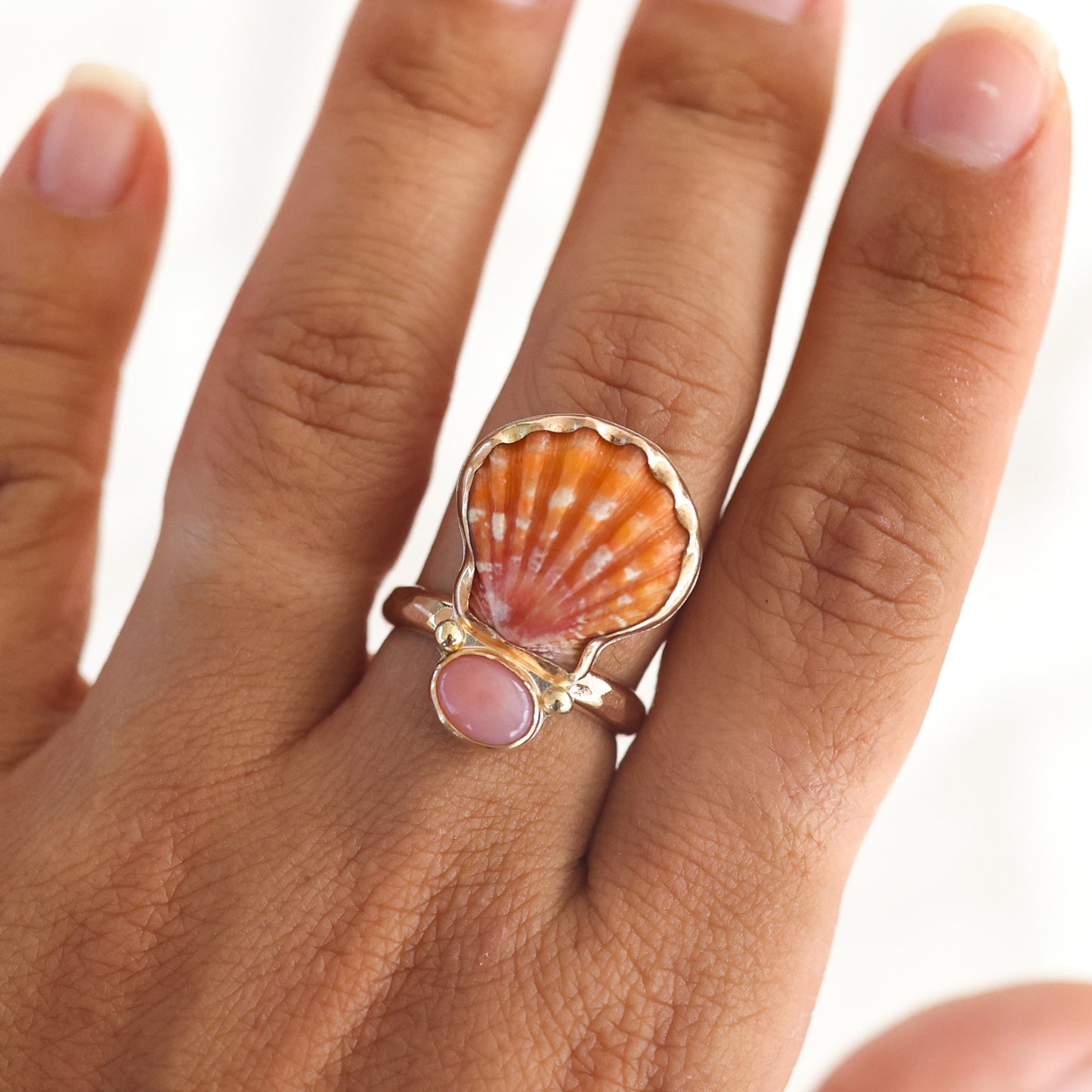 Gold Sunrise Shell and Precious Stone Rings
