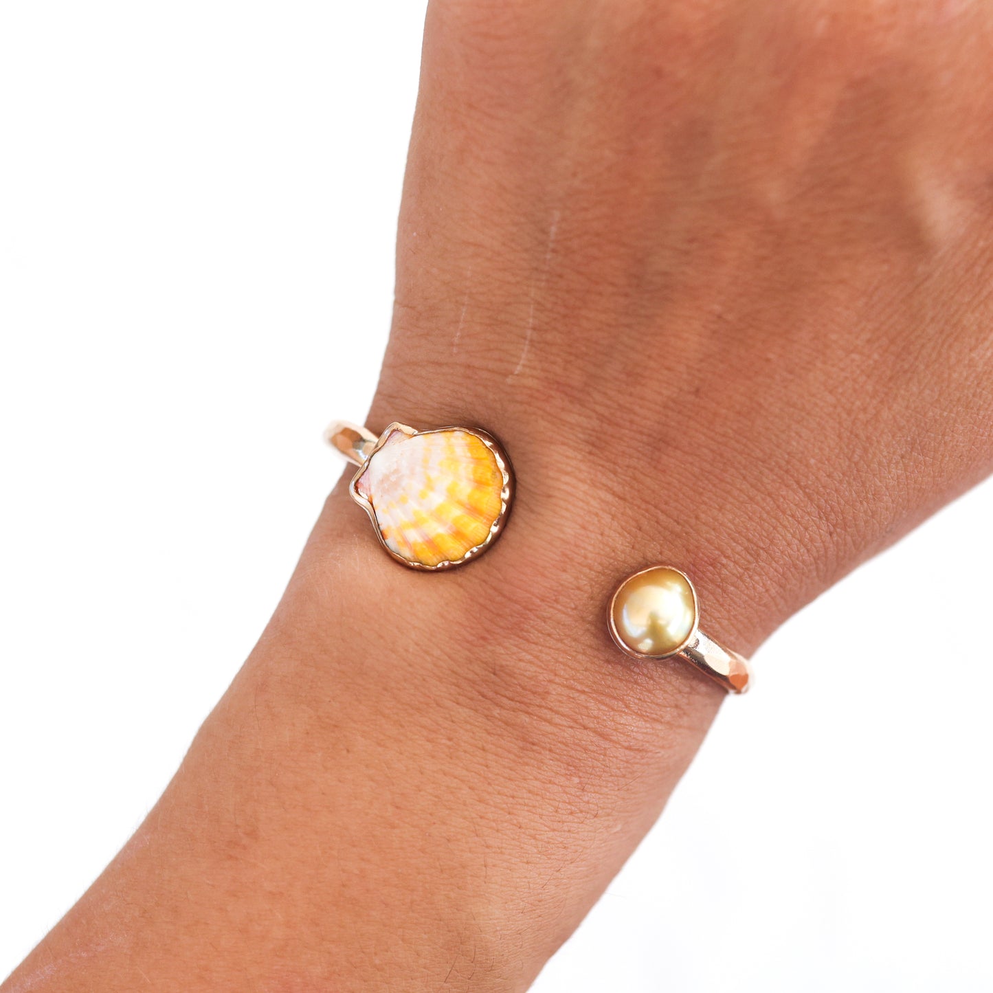 Gold Sunrise Shell and South Sea Pearl Cuff