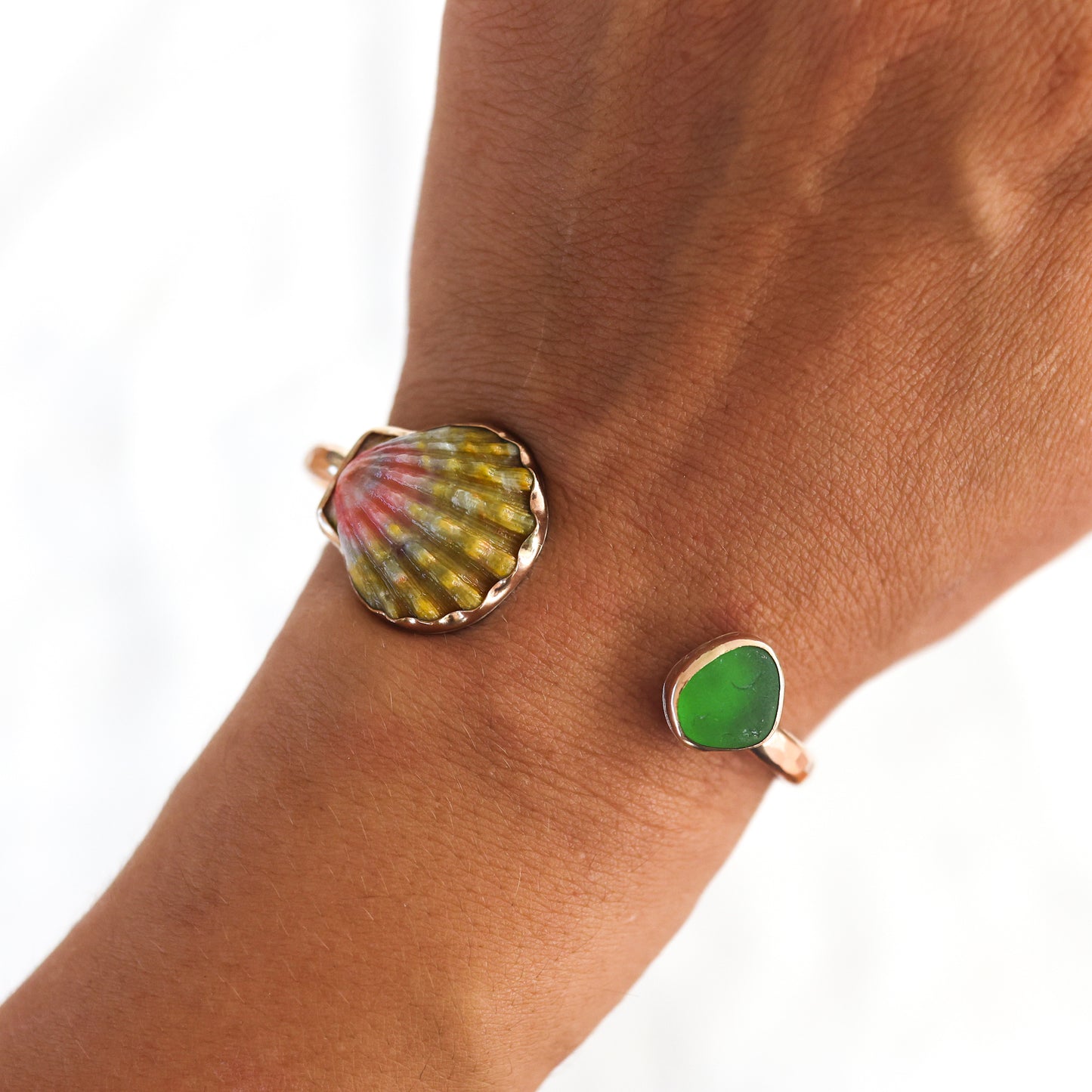 Gold Sunrise Shell and Seaglass Cuff