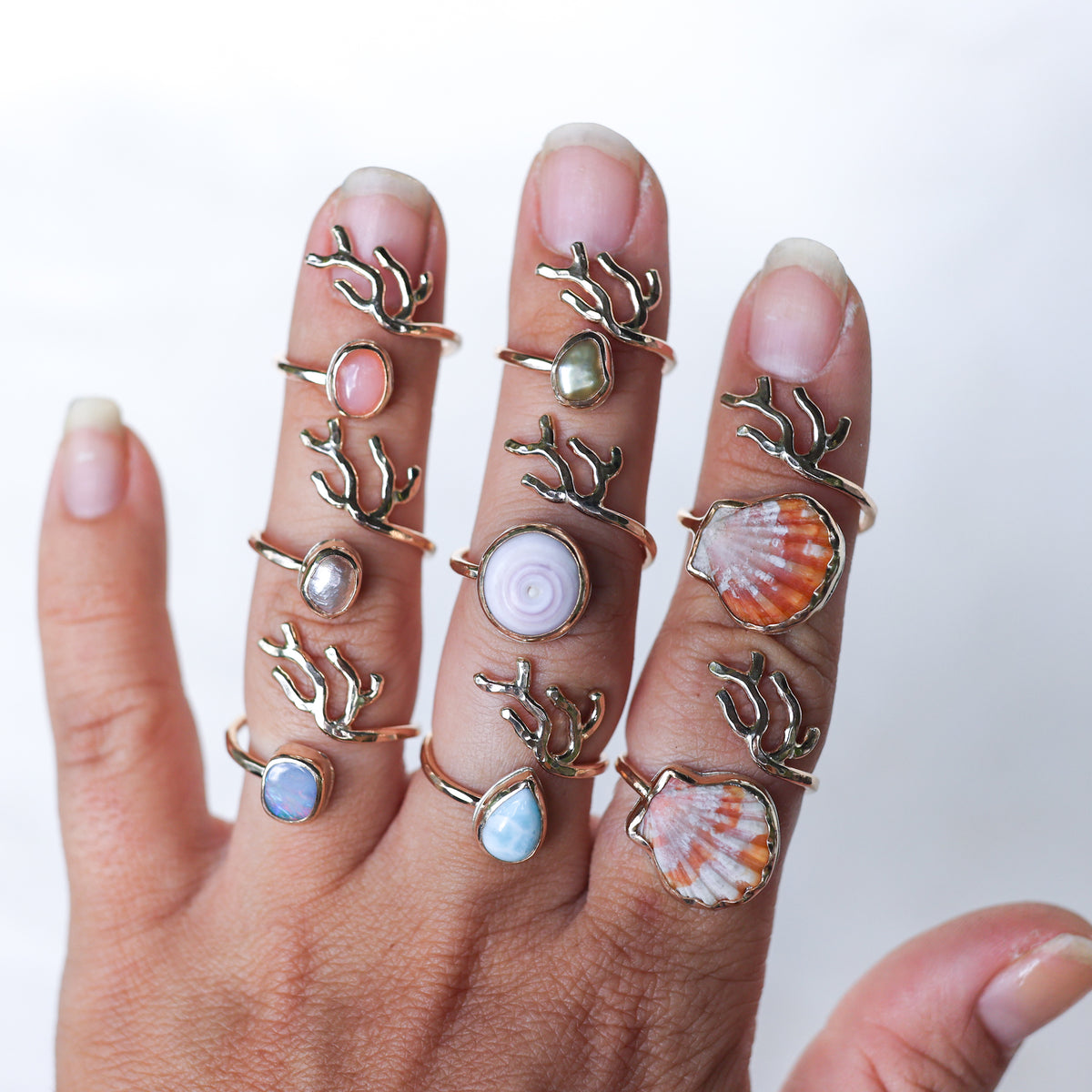 Gold Sz. 8 Coral Branch Rings