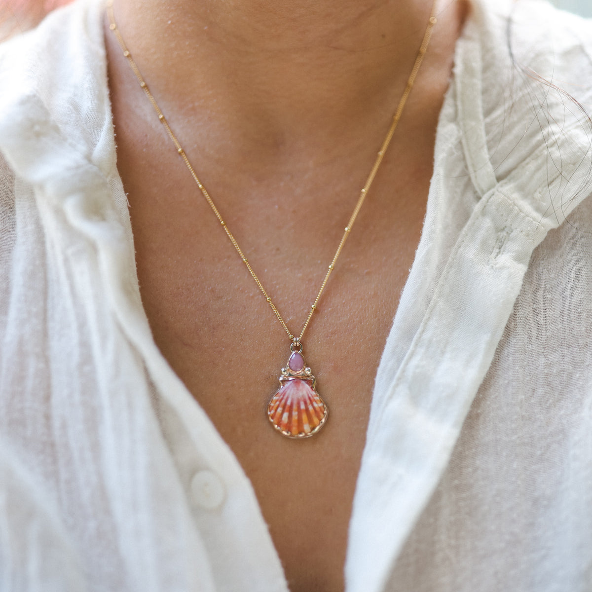 Gold Sunrise Shell and Gemstone Necklaces
