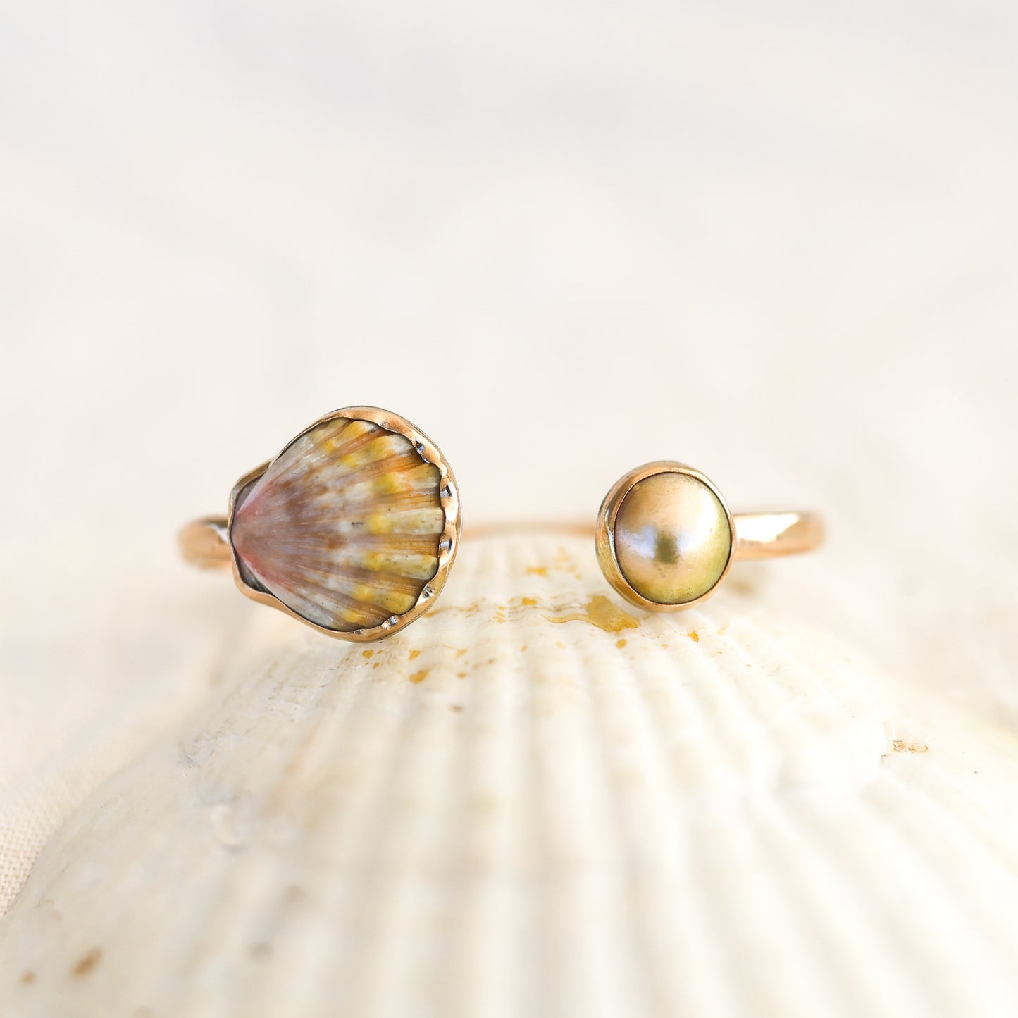 Gold Sunrise Shell and South Sea Pearl Cuff