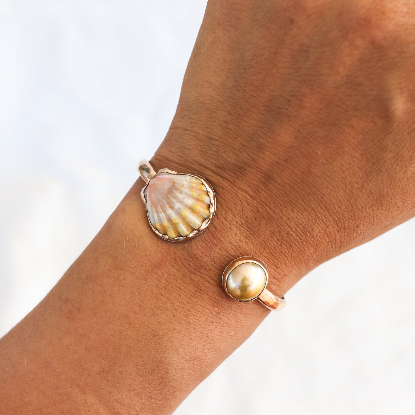 Gold Sunrise Shell and South Sea Pearl Cuff