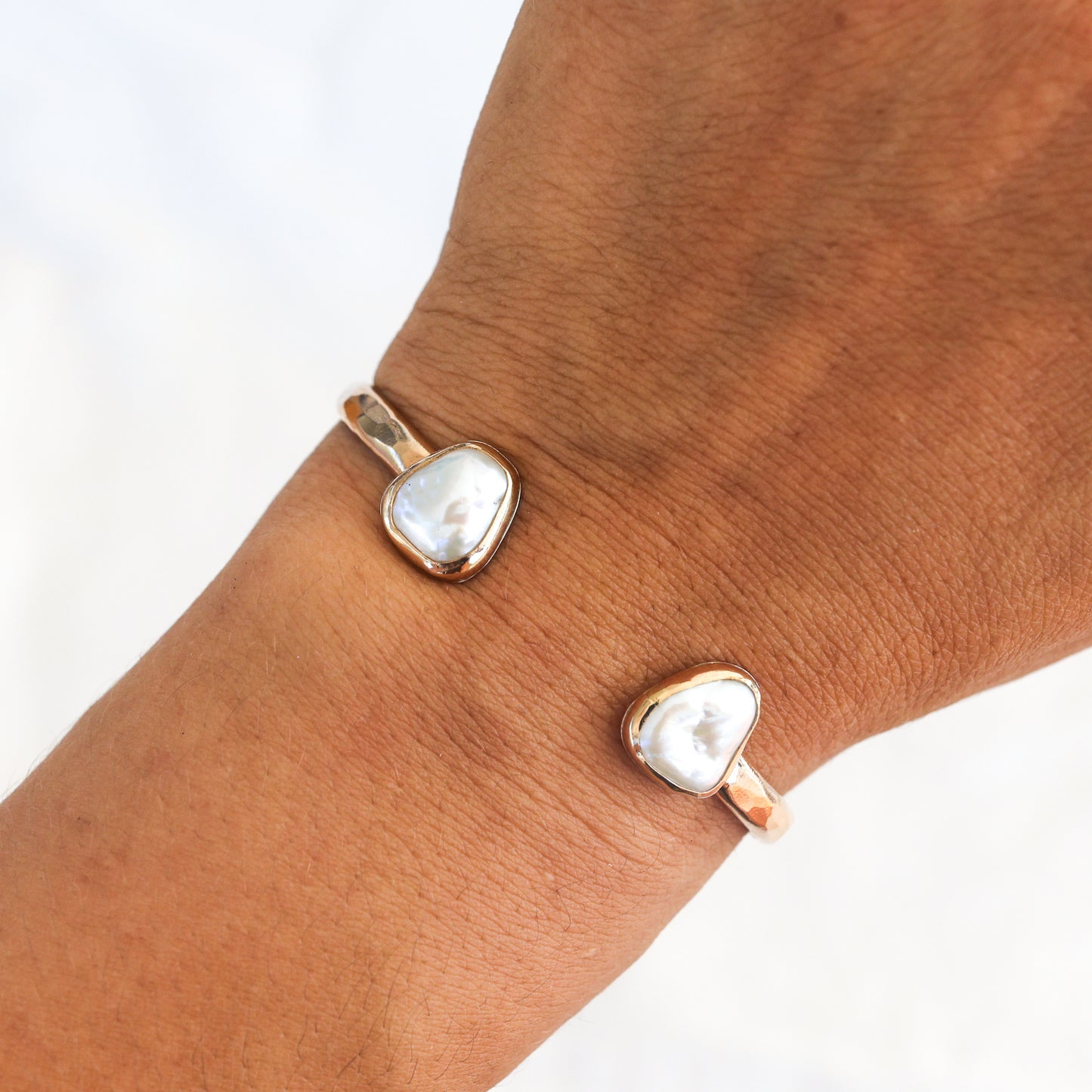 Gold Double White Edison Pearl Cuff