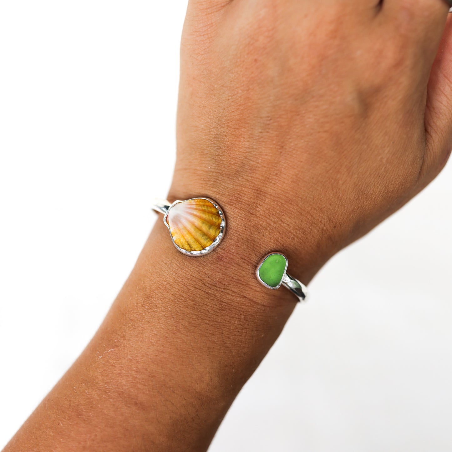 Silver Sunrise Shell Seaglass Cuff