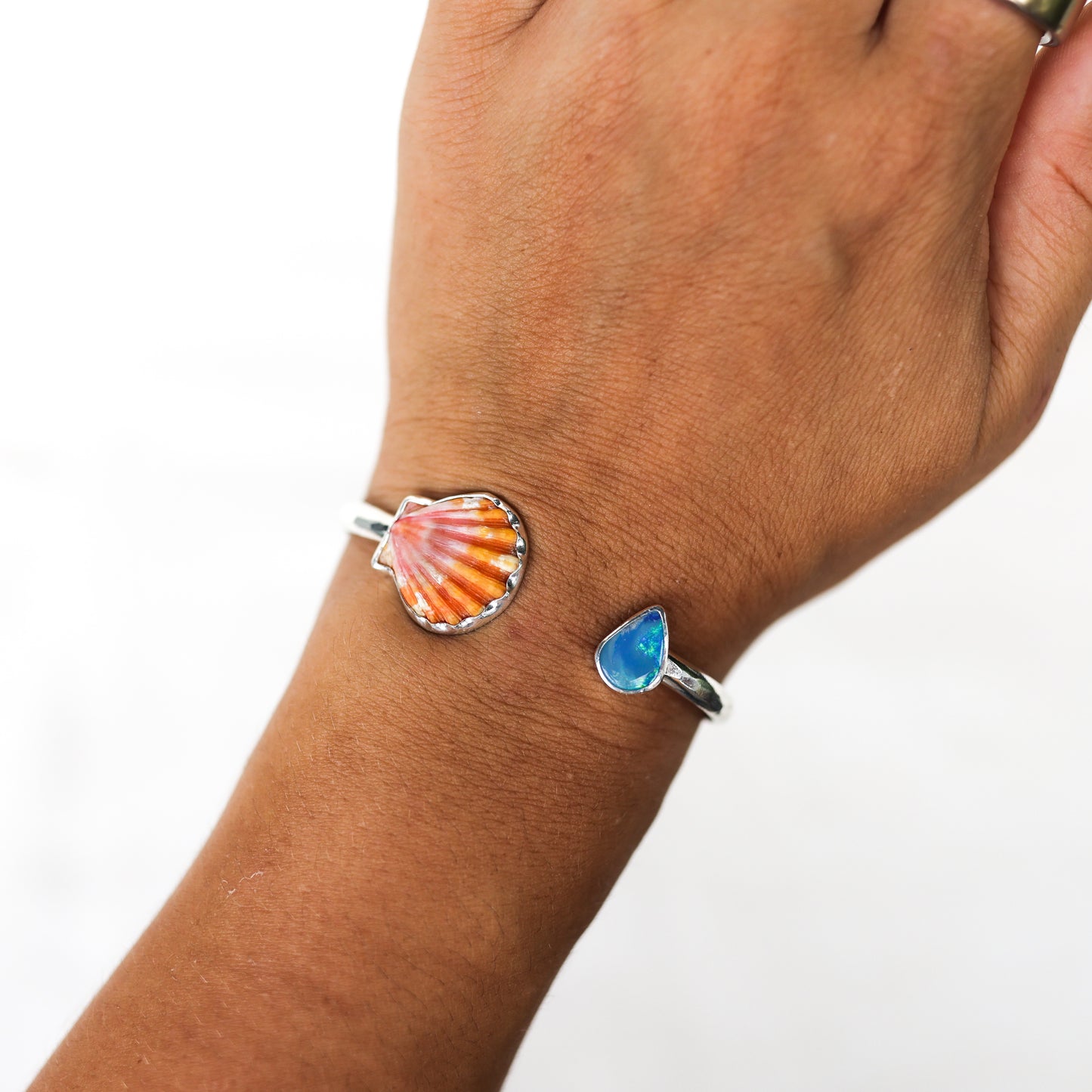 Silver Sunrise Shell and Opal Cuff