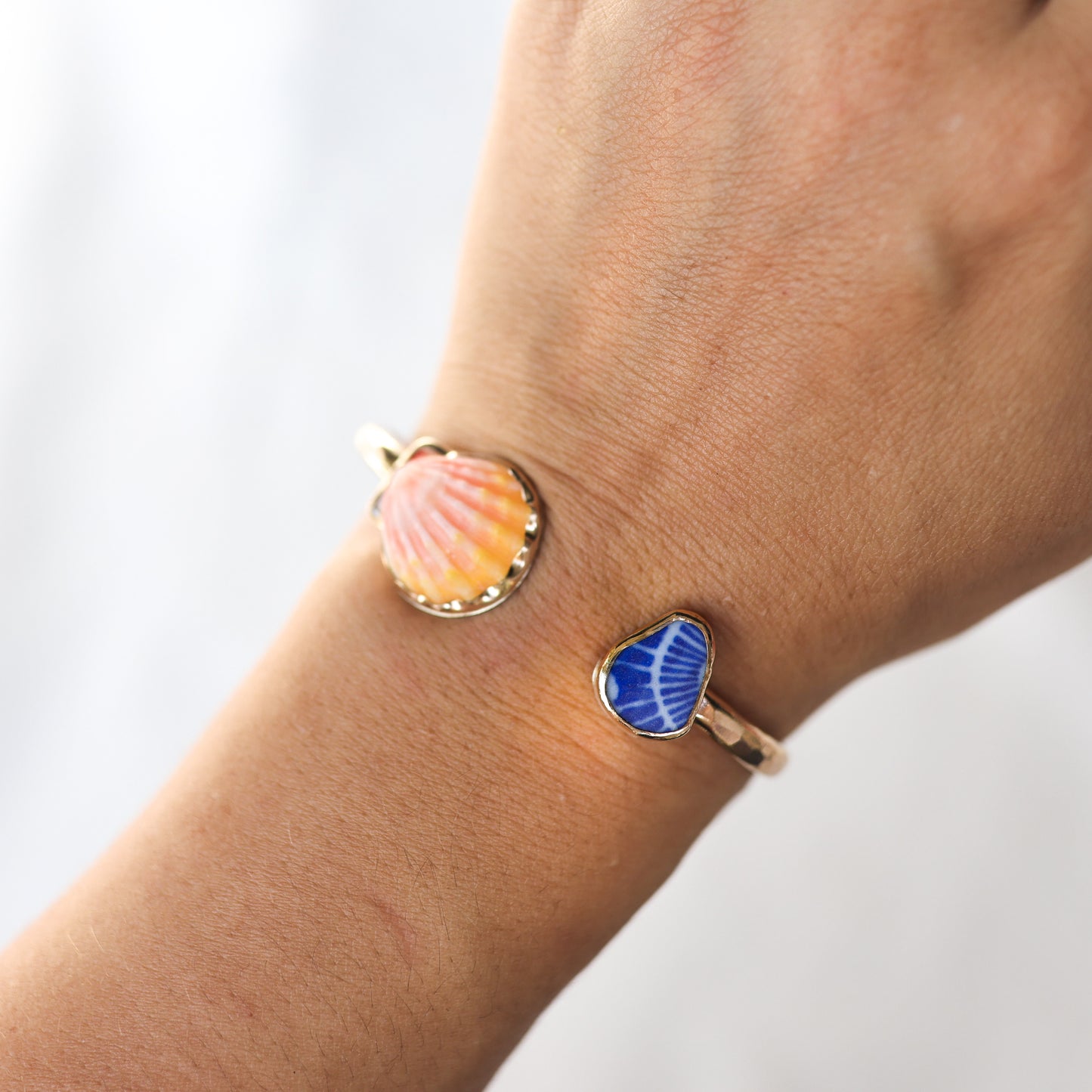 Gold Sunrise Shell and Sea Pottery Cuff