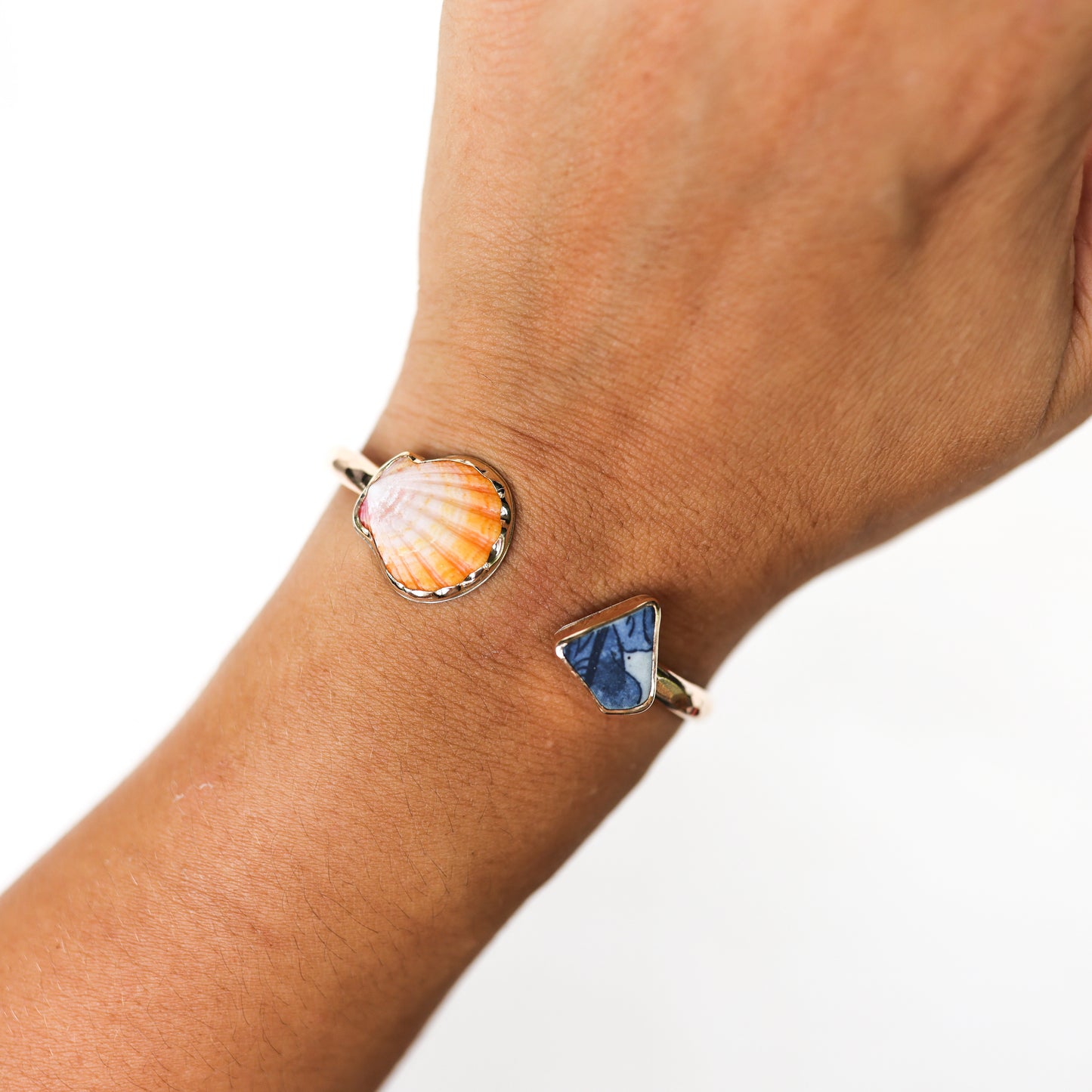 Gold Sunrise Shell and Sea Pottery Cuff