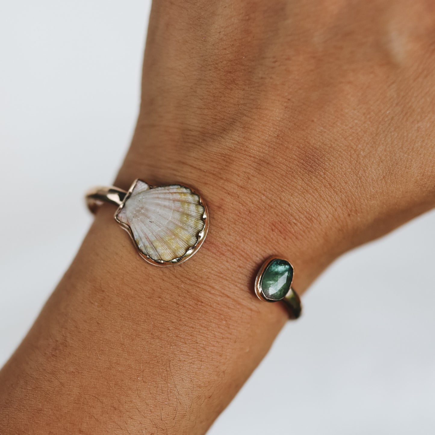 Gold Moonrise Shell and Tourmaline Cuff