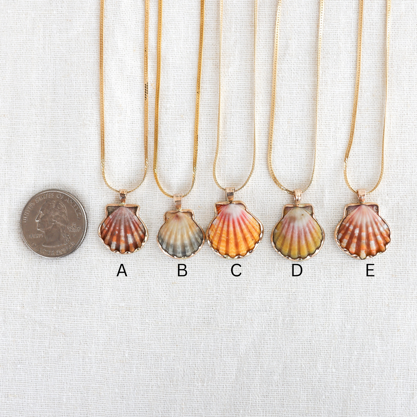 Small Gold Bezel Sunrise Shell Necklaces
