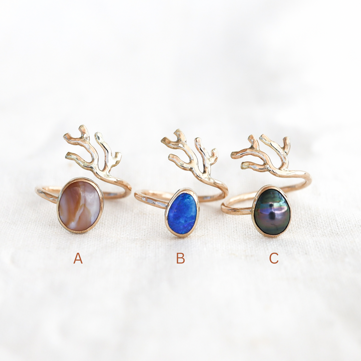 Gold Sz. 8 Coral Branch Rings