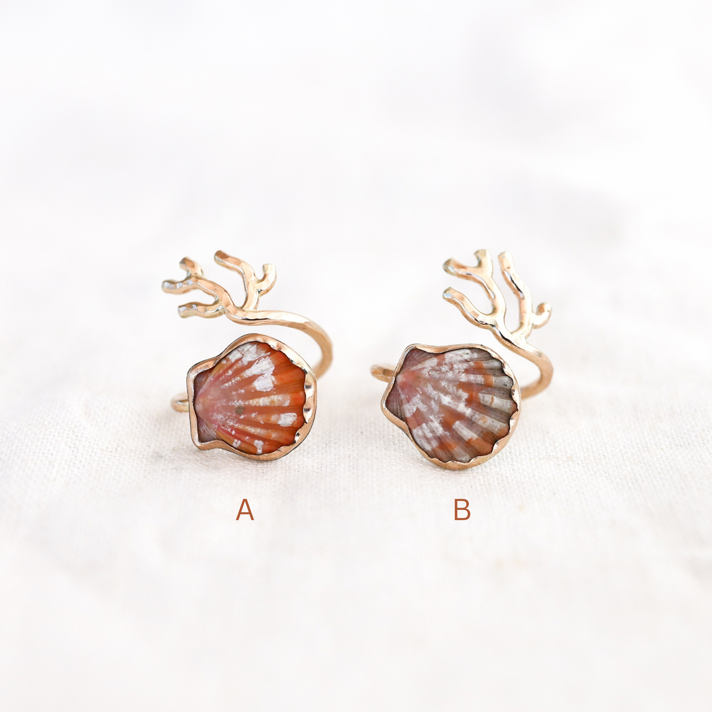 Gold Size 6 Sunrise Shell Coral Branch Ring