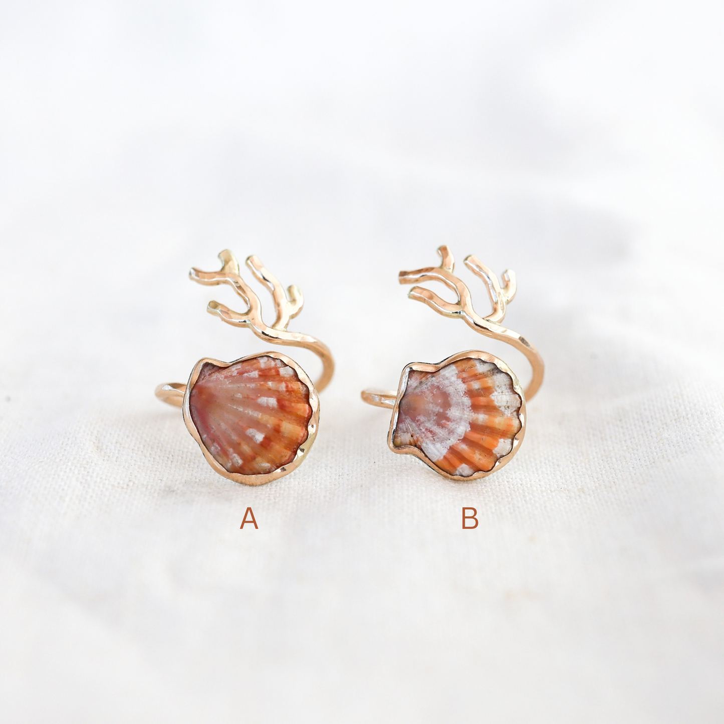 Gold Size 7 Sunrise Shell Coral Branch Ring