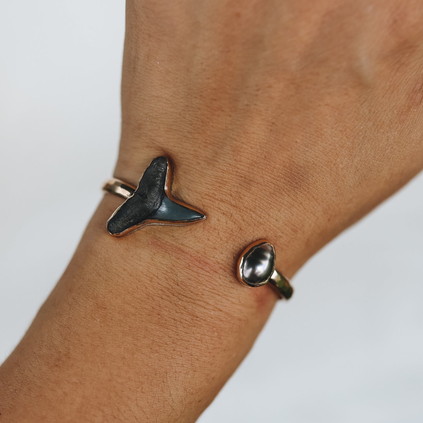 Gold Shark Tooth Tahitian Pearl Cuff