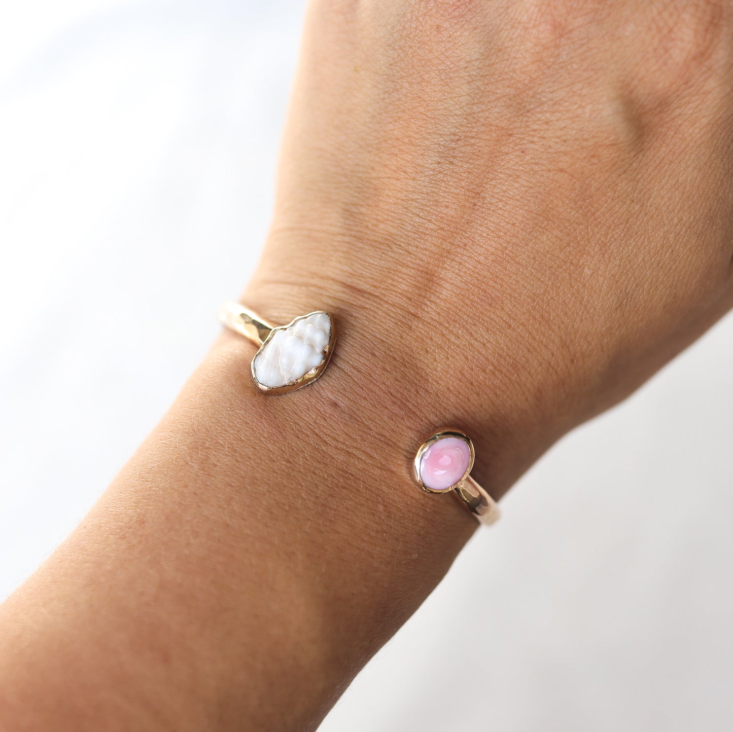 Gold Basket Shell and Pink Conch Cuff