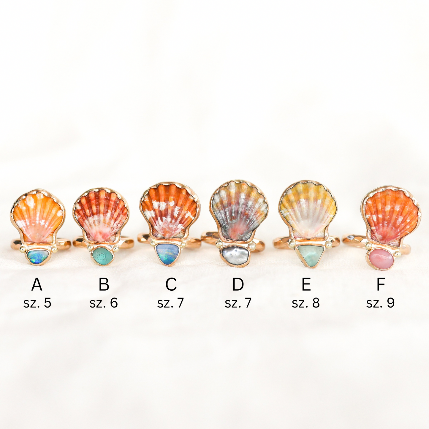 Gold Sunrise Shell and Precious Stone Rings