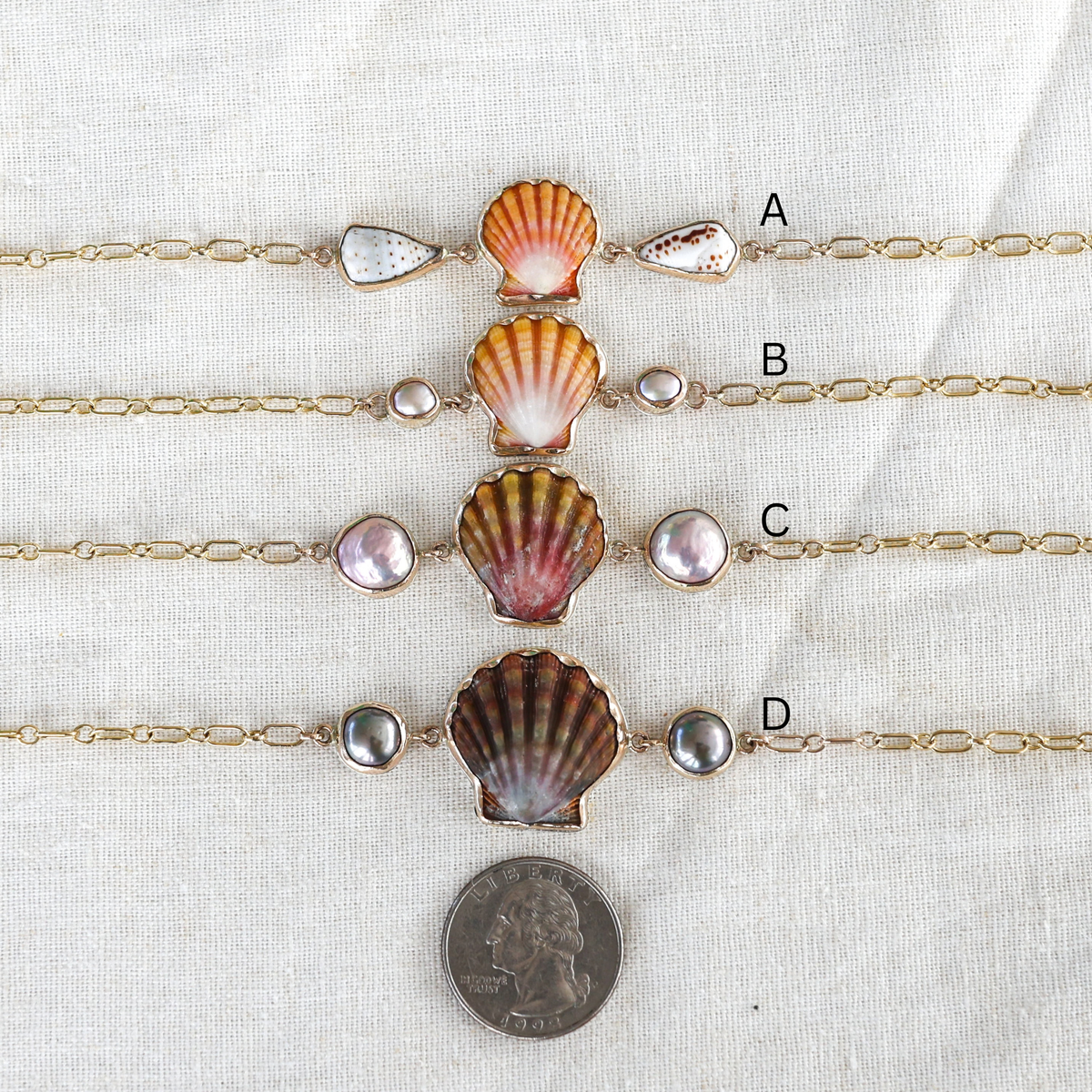 Gold Sunrise Shell Charm Chain Bracelets