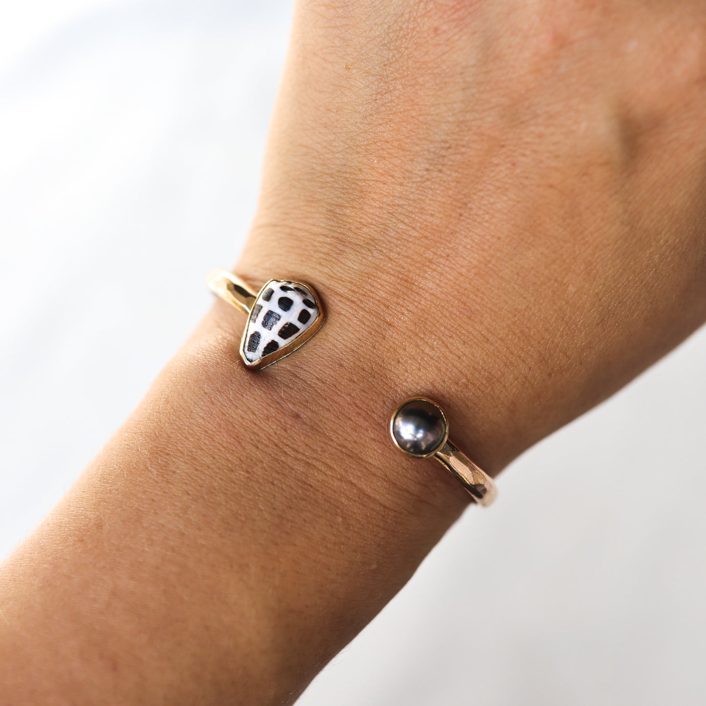 Gold Hebrew Cone and Tahitian Pearl Cuff