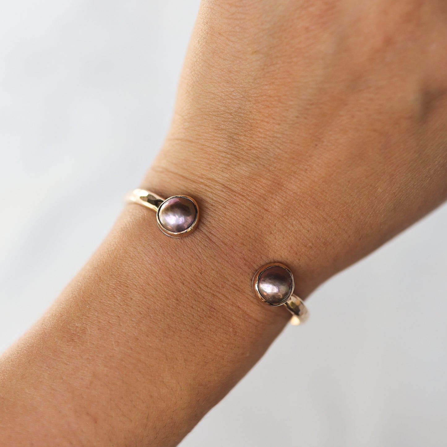 Gold Double Pink Edison Pearl Cuff