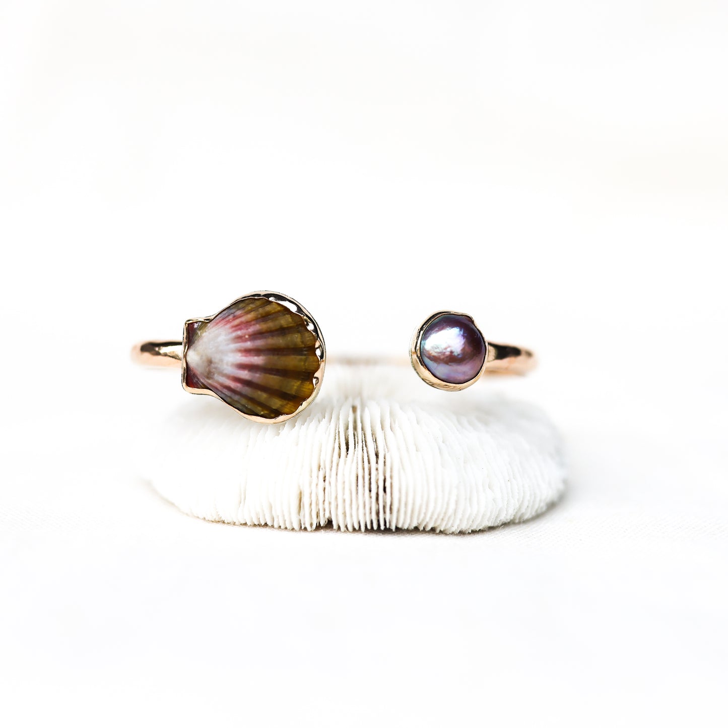 Gold Sunrise Shell and Pink Edison Pearl Cuff