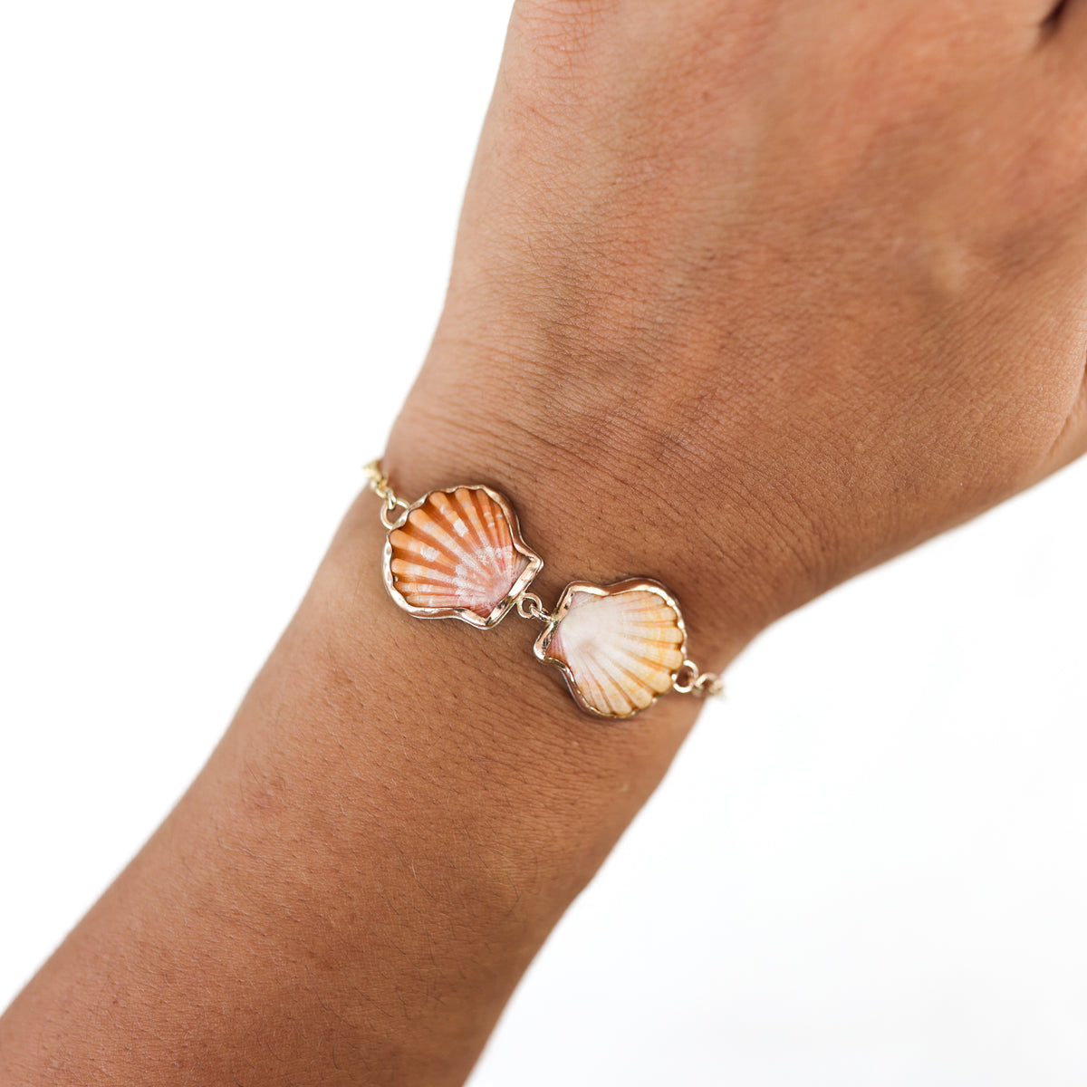 Gold Double Sunrise Shell Chain Cuff