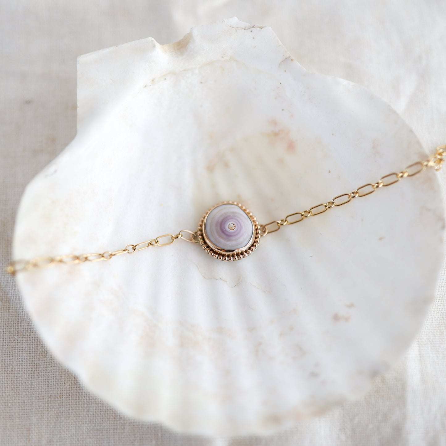 Gold Beaded Puka Shell Chain Bracelets