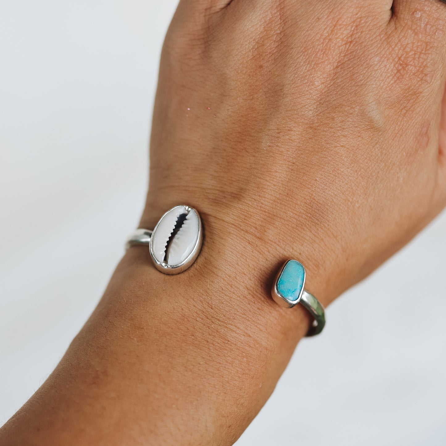 Silver Cowrie and Opal Cuff