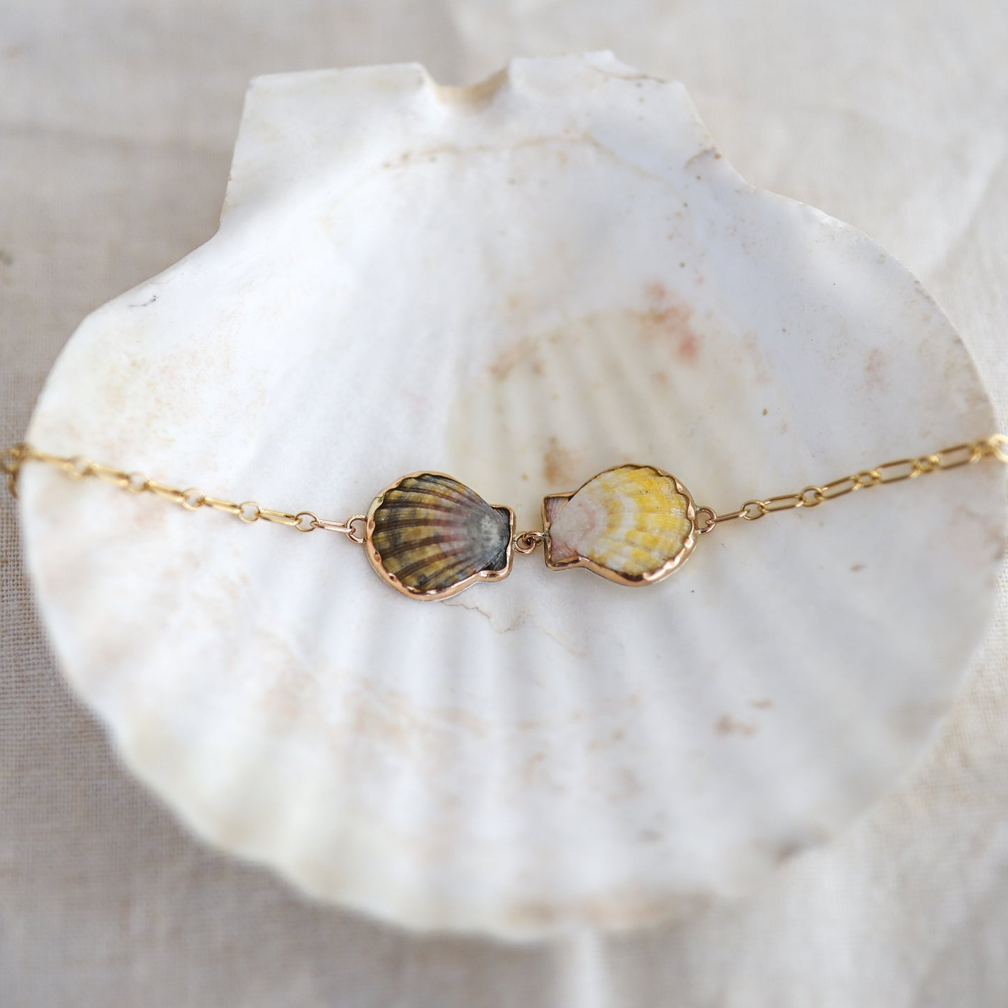 Gold Double Sunrise Shell Chain Cuff