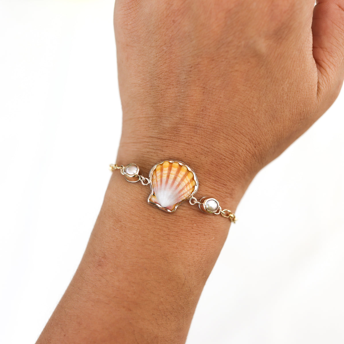 Gold Sunrise Shell Charm Chain Bracelets