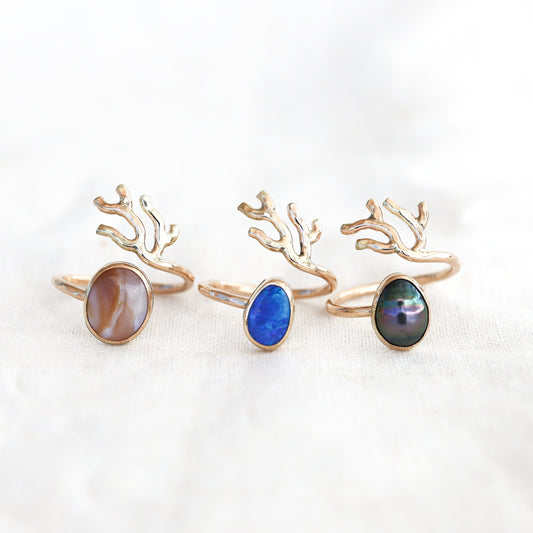 Gold Sz. 8 Coral Branch Rings