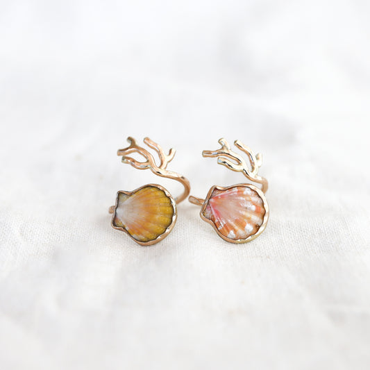 Gold Size 5 Sunrise Shell Coral Branch Rings