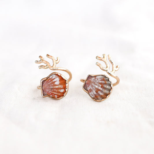 Gold Size 6 Sunrise Shell Coral Branch Ring
