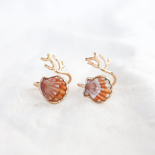 Gold Size 7 Sunrise Shell Coral Branch Ring
