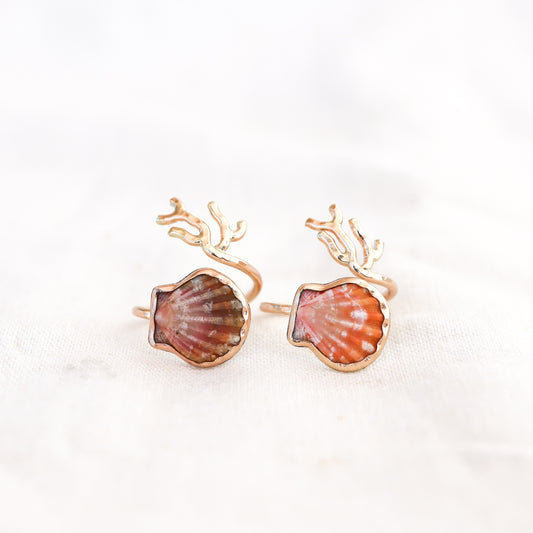 Gold Size 8 Sunrise Shell Coral Branch Ring