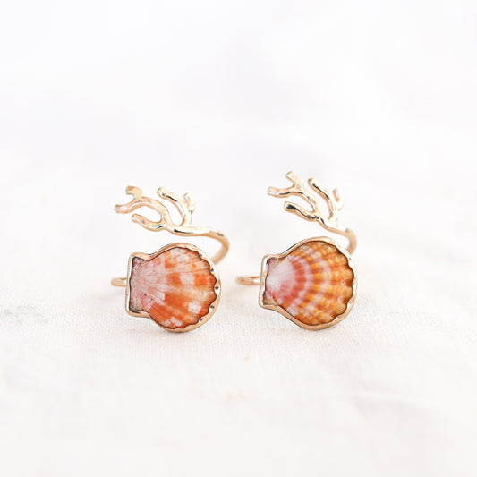 Gold Size 9 Sunrise Shell Coral Branch Ring