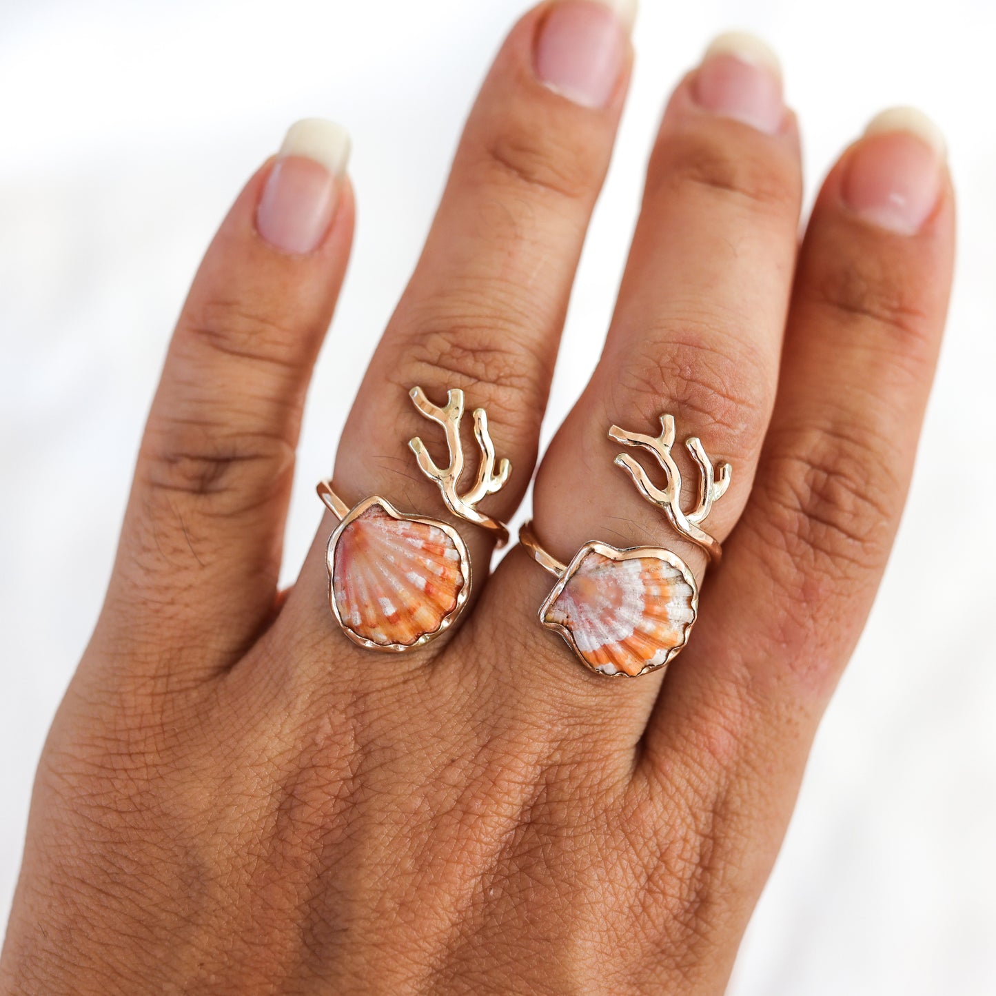 Gold Size 7 Sunrise Shell Coral Branch Ring