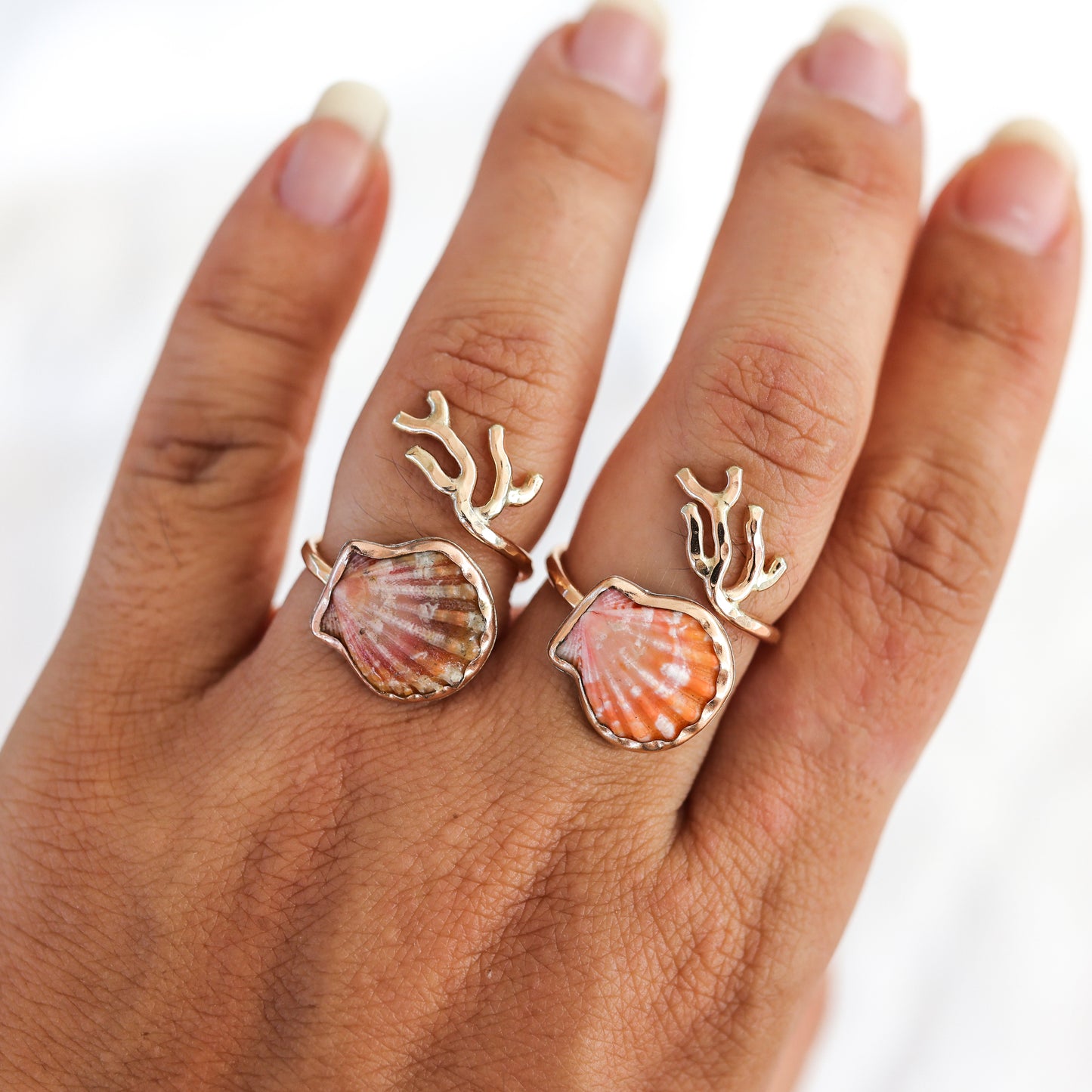 Gold Size 8 Sunrise Shell Coral Branch Ring