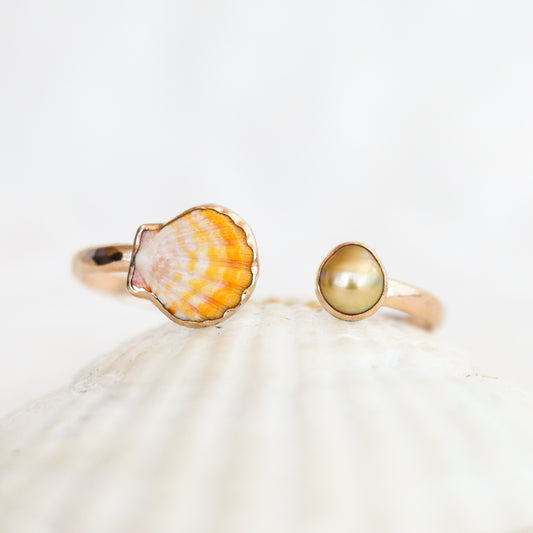 Gold Sunrise Shell and South Sea Pearl Cuff