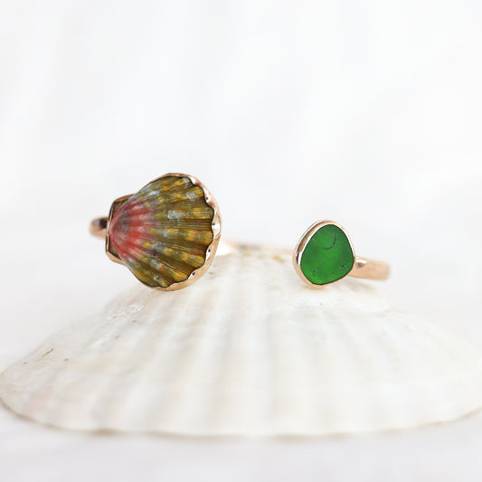 Gold Sunrise Shell and Seaglass Cuff